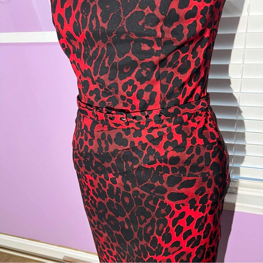 Cache Red Leopard 🐆 Belted Trench and Sleeveless Pencil Dress - Picture 6 of 7